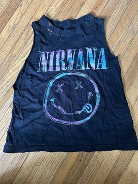 NIRVANA Black Tee with Pale Blue Smiley Logo